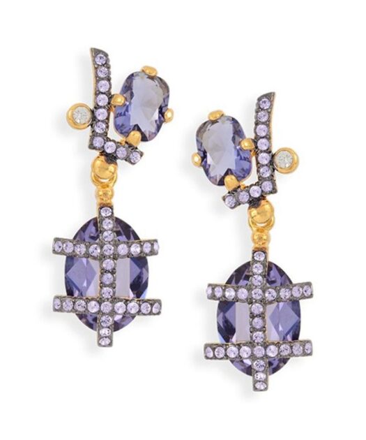 Pendientes oro rosa violetas y blancos de plata con Swarovski Elements