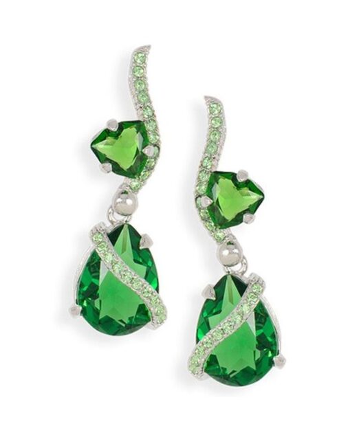 Pendientes plata verdes con cristales Swarovski y acabado rodinado