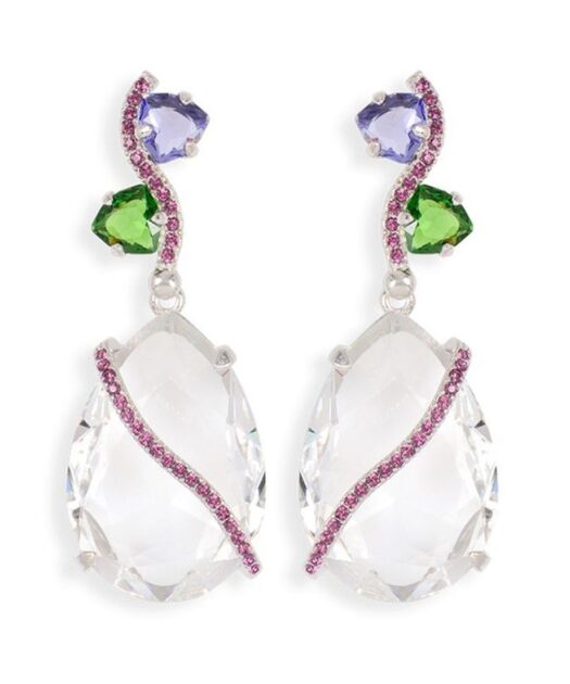 Pendientes plata violetas, verdes y morados con Swarovski Elements