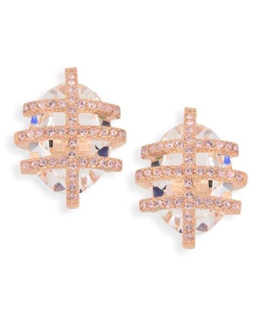 Pendientes rosas Swarovski de plata bañada en oro 18 quilates