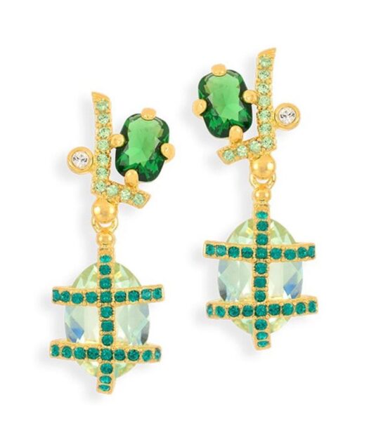 Pendientes verdes en oro amarillo de plata con cristales Swarovski