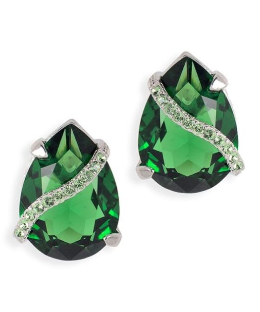 Pendientes verdes lágrima de Swarovski en plata rodinada