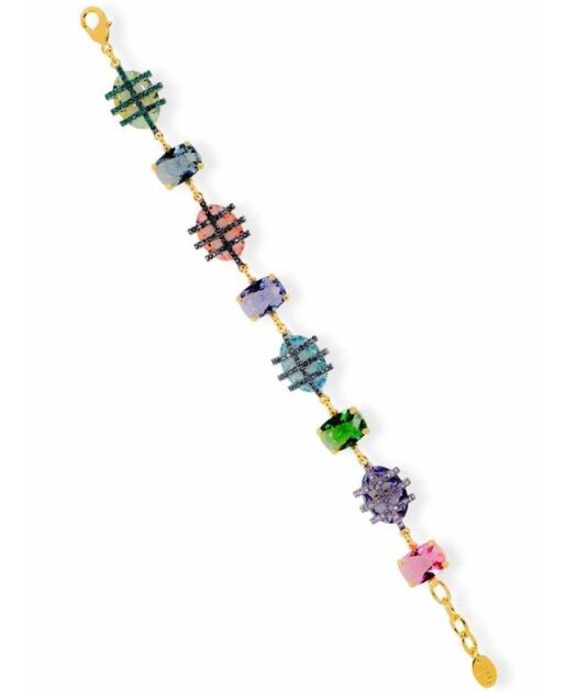Pulsera oro amarillo multicolor de plata de ley con cristales Swarovski