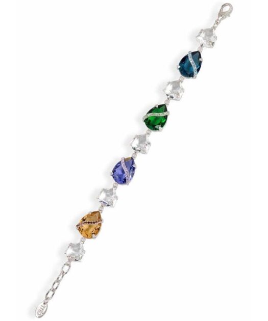 Pulsera plata rodinada con Swarovski Elements de colores y cierre mosquetón