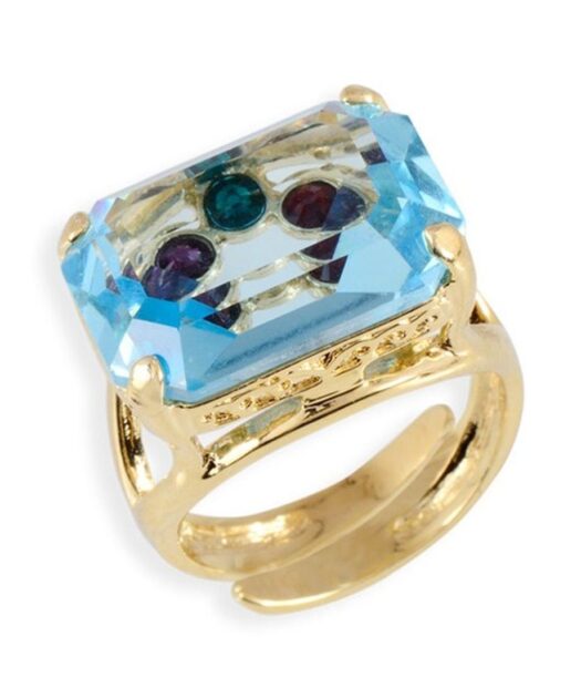 Anillo azul con transparencias de plata bañada en oro rosa con cristal Swarovski