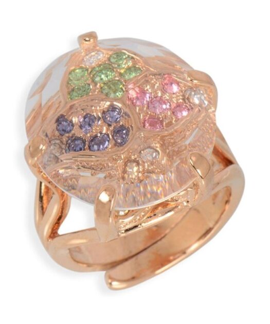 Anillo de hojas oro rosa de plata de ley con cristales Swarovski de colores