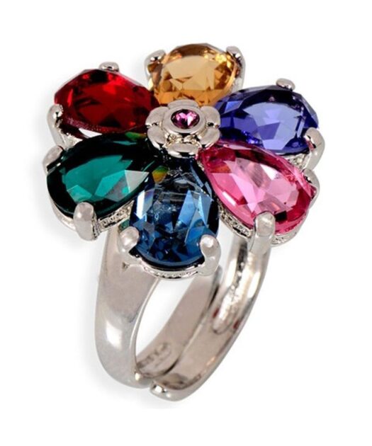 Anillo flor Swarovski Elements de plata de primera ley