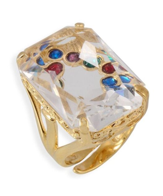 Anillo oro amarillo con transparencias de plata de ley con Swarovski Elements de varios colores