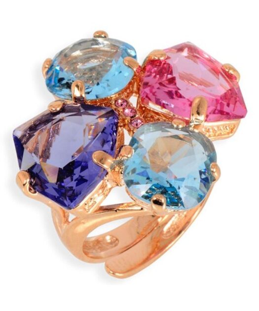 Anillo oro rosa con cuatro Swarovski Elements fabricado en plata