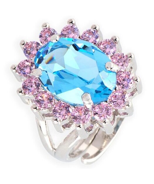 Anillo roseta azul y malva de plata rodinada con cristal Swarovski