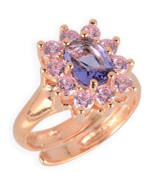 Anillo roseta oro rosa de plata con cristales Swarovski en tonos malvas