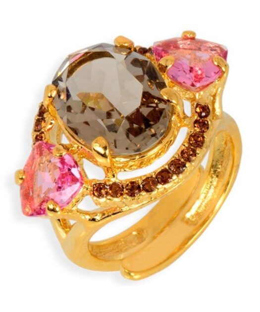 Anillo Swarovski Elements marrones y rosas de plata de ley