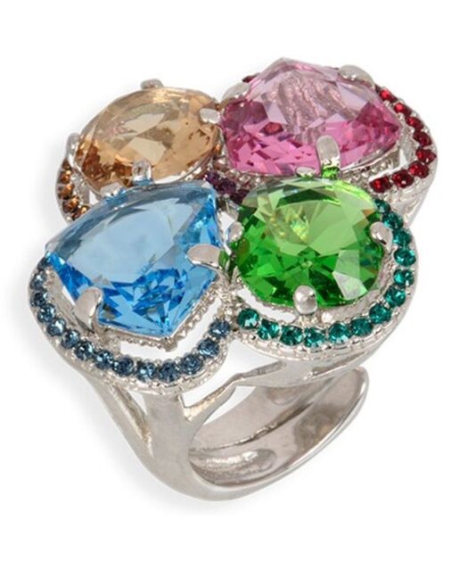 Anillo Swarovski Elements multicolor fabricado en plata de ley