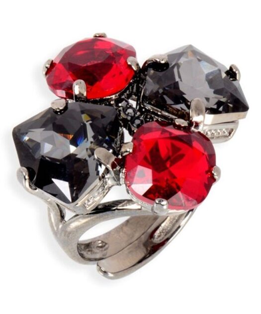 Anillo Swarovski Elements negros y rojos de plata de ley