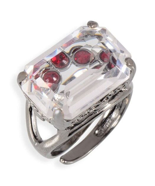 Anillo transparencias Swarovski Elements blanco y granate de plata rodinada