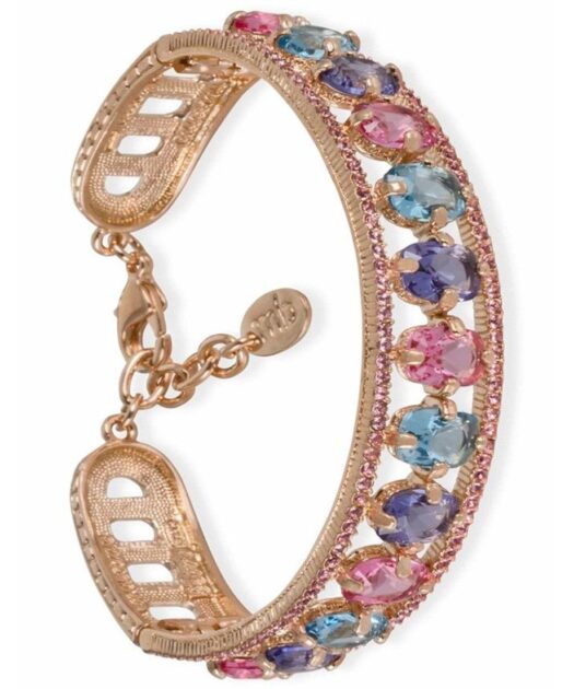 Brazalete oro rosa con cristales de plata de primera ley