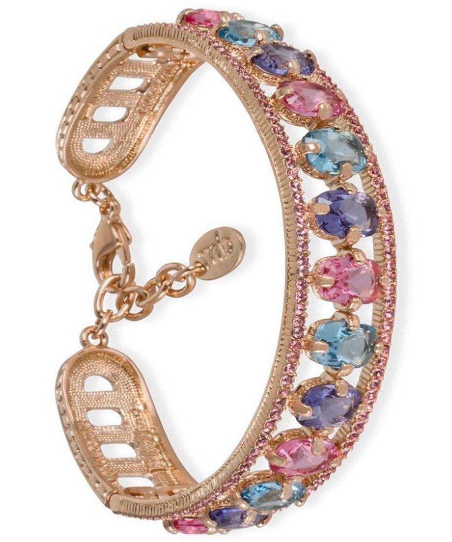 Brazalete oro rosa con cristales de plata de primera ley