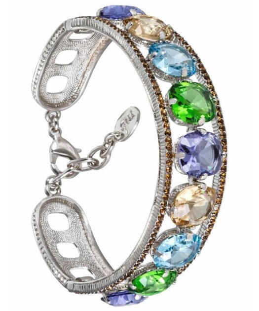Brazalete plata de diseño con cristales de colores