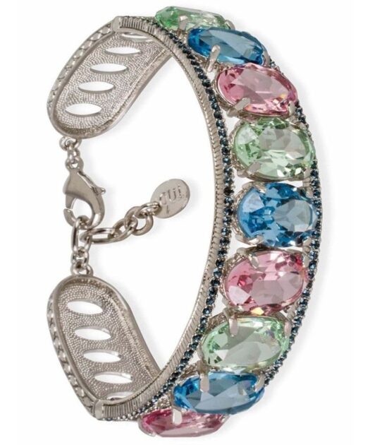 Brazalete Swarovski Elements colores apagados de plata de ley