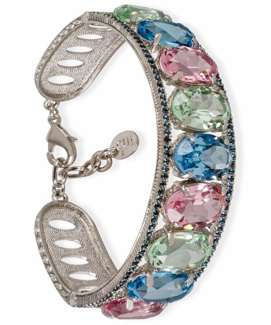 Brazalete Swarovski Elements colores apagados de plata de ley