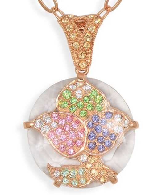 Colgante de hojas oro rosa de plata con cristales Swarovski de colores