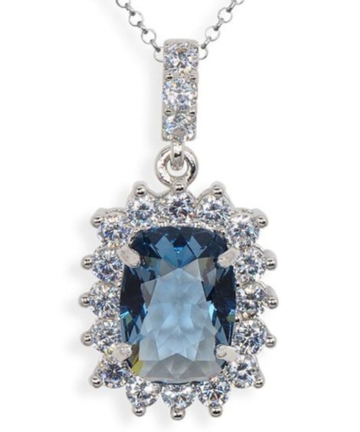 Colgante de plata con roseta azul de Swarovski Elements y acabado rodinado