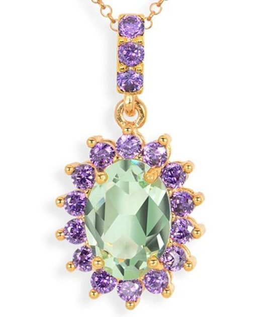 Colgante de roseta verde y violeta con cristal Swarovski en plata de primera ley