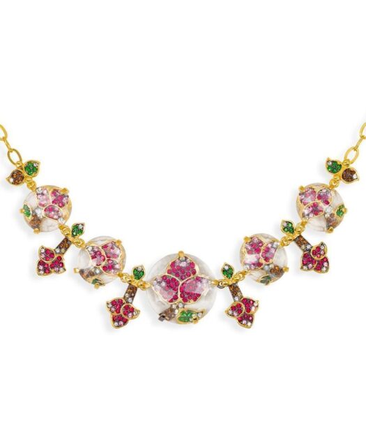 Collar de hojas con transparencias en plata bañada en oro con Swarovski Elements de colores