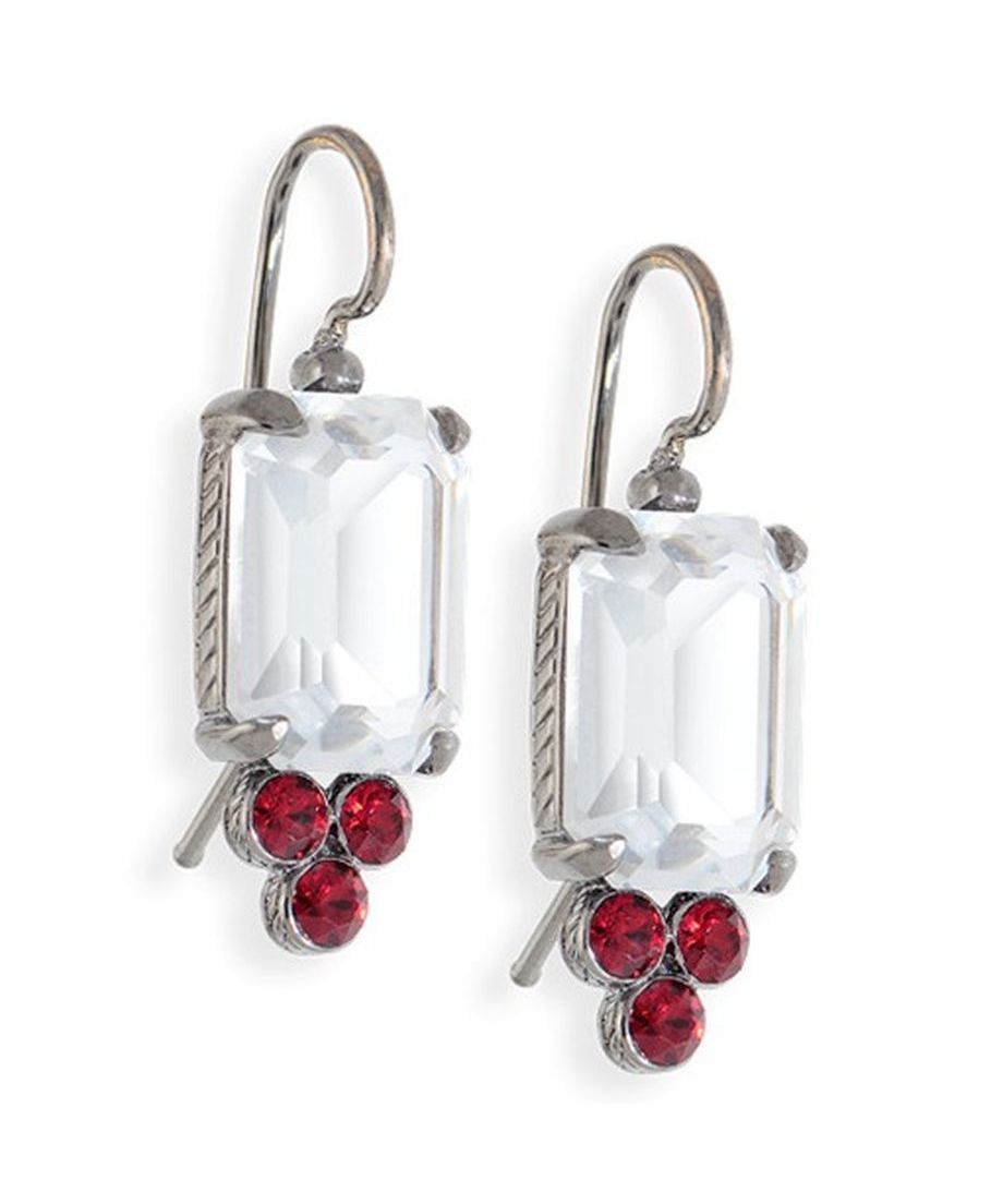 Pendientes con cristales granates y blancos de plata de ley bañada en rodio Pendientes con cristales granates y blancos de plata de ley bañada en rodio