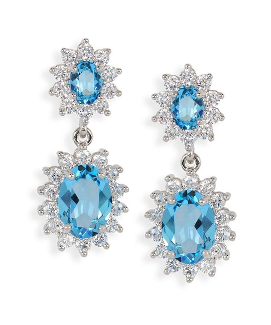 Pendientes con dos rosetas azules de Swarovski en plata de ley rodinada Pendientes con dos rosetas azules de Swarovski en plata de ley rodinada