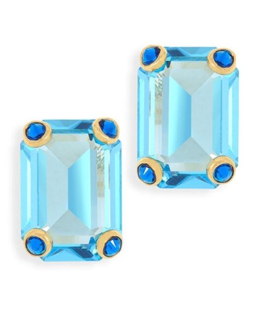 Pendientes cortos azules de plata bañada en oro amarillo con Swarovski Elements