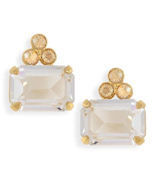 Pendientes cortos oro amarillo de plata con cristales Swarovski blancos