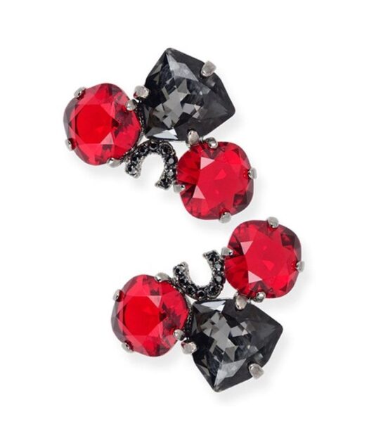 Pendientes cristales rojos y negros de plata de ley