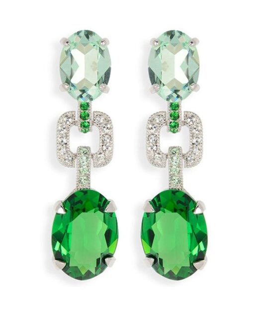 Pendientes cuadrados verdes y blancos de plata rodinada
