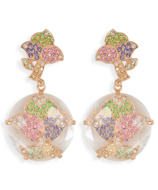 Pendientes de hojas con transparencias en plata de ley con cristales de colores
