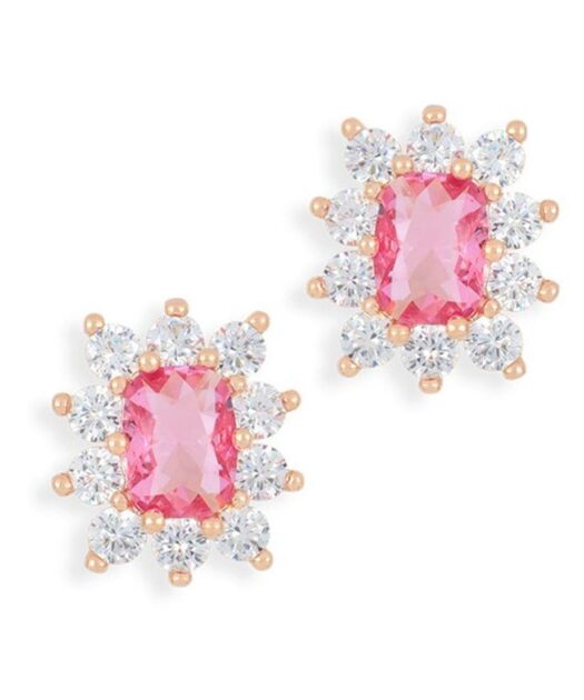 Pendientes de roseta blanca y rosa con cristal Swarovski en plata de ley