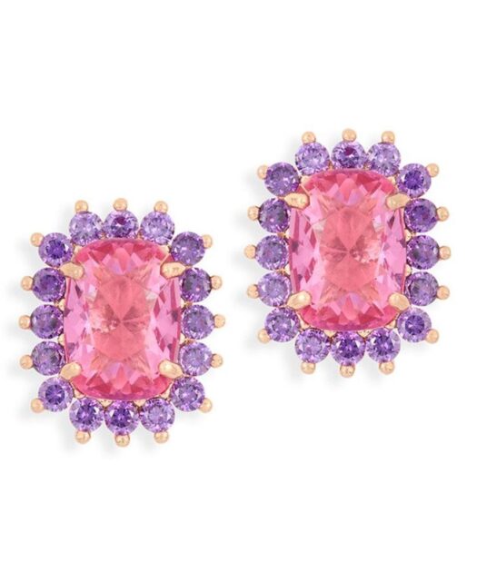 Pendientes de roseta violeta y rosa de plata bañada en oro rosa con Swarovski Elements