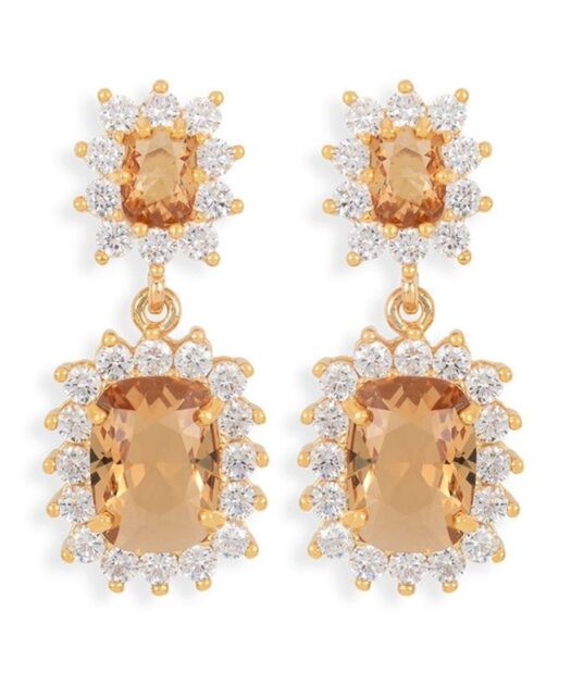 Pendientes dorados con dos rosetas de Swarovski Elements en plata de ley
