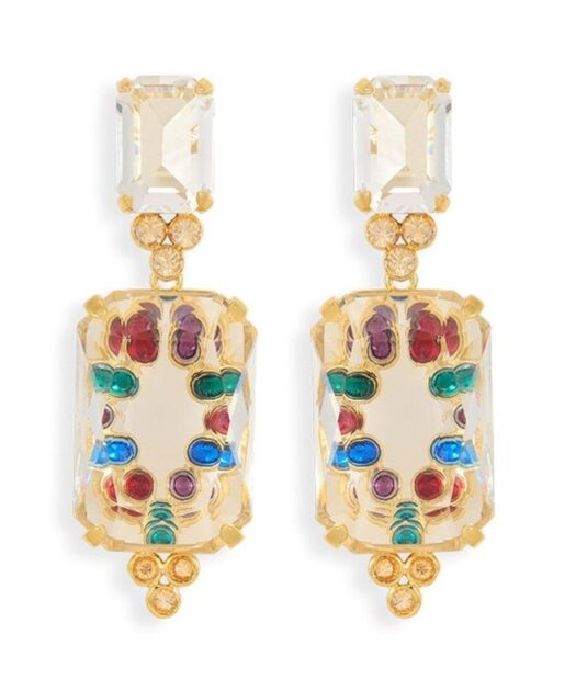 Pendientes dorados con transparencias de plata bañada en oro con cristales de colores