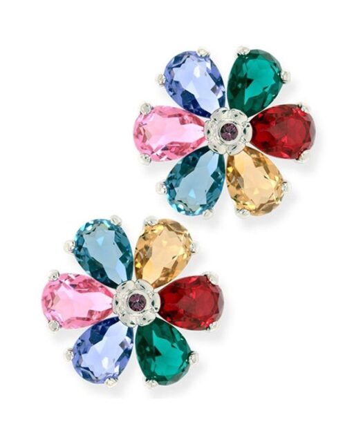 Pendientes flor Swarovski multicolor fabricados en plata bañada en rodio
