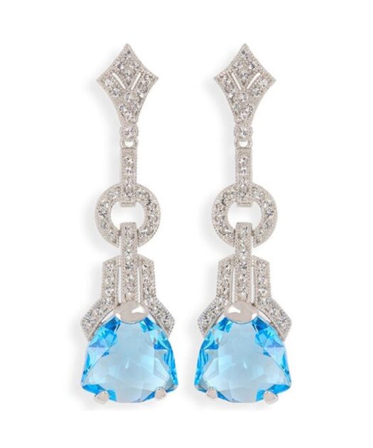 Pendientes largos con cristal azul claro de plata rodinada