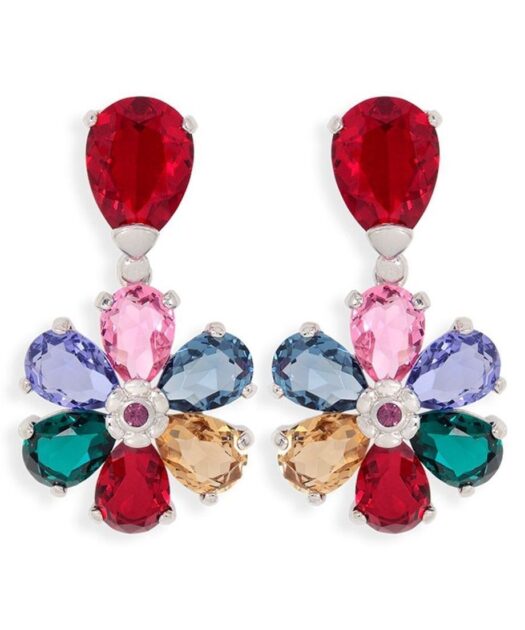 Pendientes largos con flor Swarovski de plata de ley