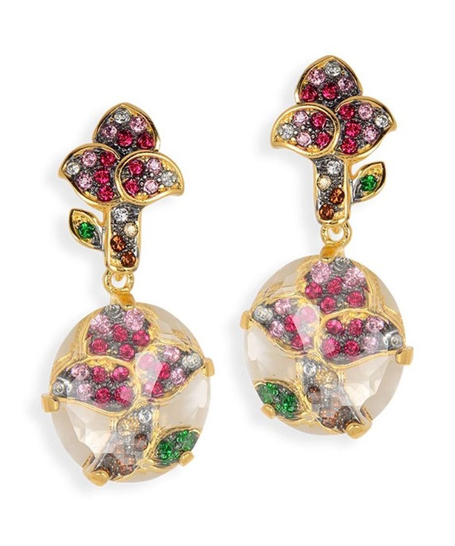 Pendientes largos con transparencias de plata bañada en oro 18 quilates Pendientes largos con transparencias de plata bañada en oro 18 quilates