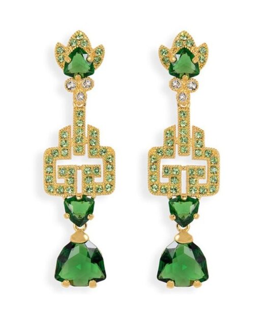 Pendientes largos dorados y verdes de plata de primera ley