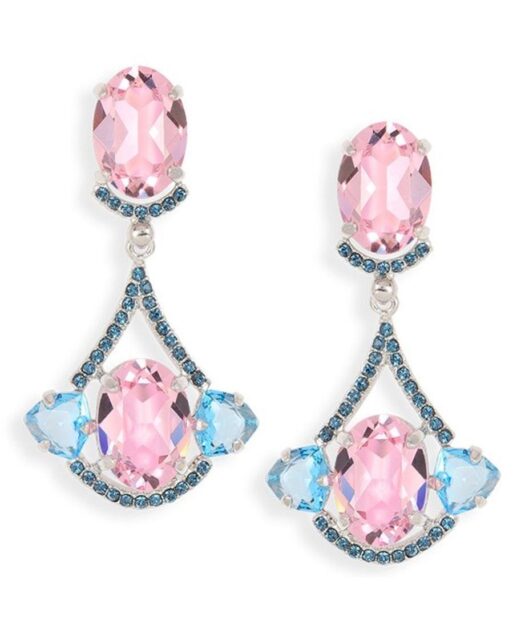 Pendientes largos malvas y azules de plata de primera ley