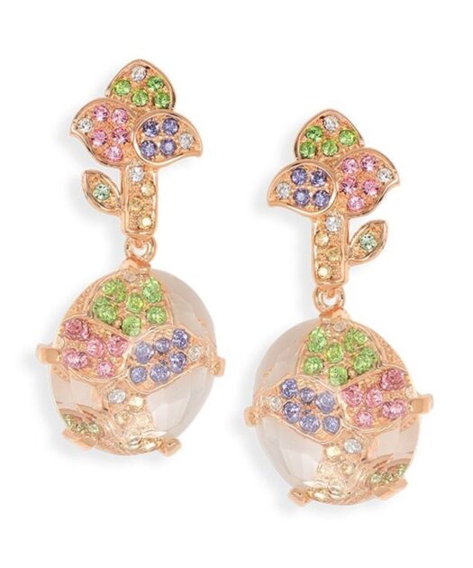Pendientes largos oro rosa con transparencias de plata con Swarovski Elements