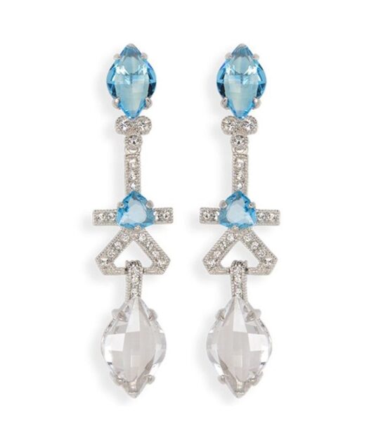 Pendientes largos Swarovski azules y blancos de plata de ley