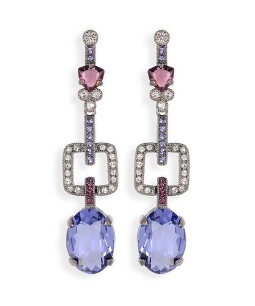 Pendientes largos violetas y morados de plata de ley