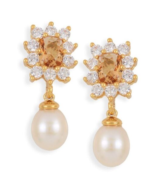 Pendientes oro amarillo con perla y una roseta de cristal Swarovski en plata de ley