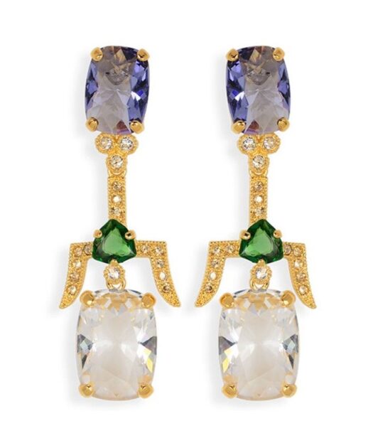 Pendientes oro amarillo con tres cristales Swarovski de plata de ley